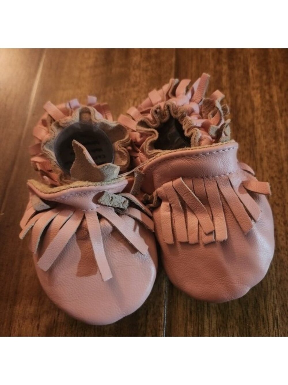 Tickle Toes Pink Genuine Leather Moccasin Baby Shoes Soft Suede Sole 18-24 month